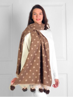 Cashmere Feeling Polka-dot Scarf with Pom Pom 